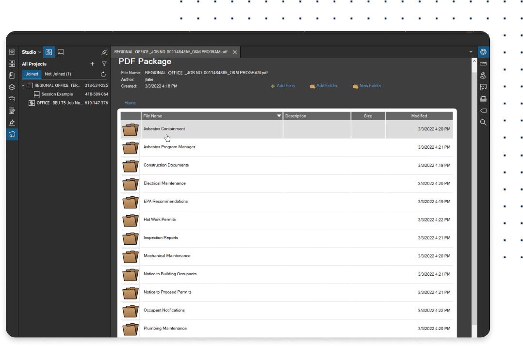 Bluebeam Revu プロジェクトの引き渡しおよびプロジェクトの引き渡しソフトウェアの PDF パッケージ O&M マニュアル